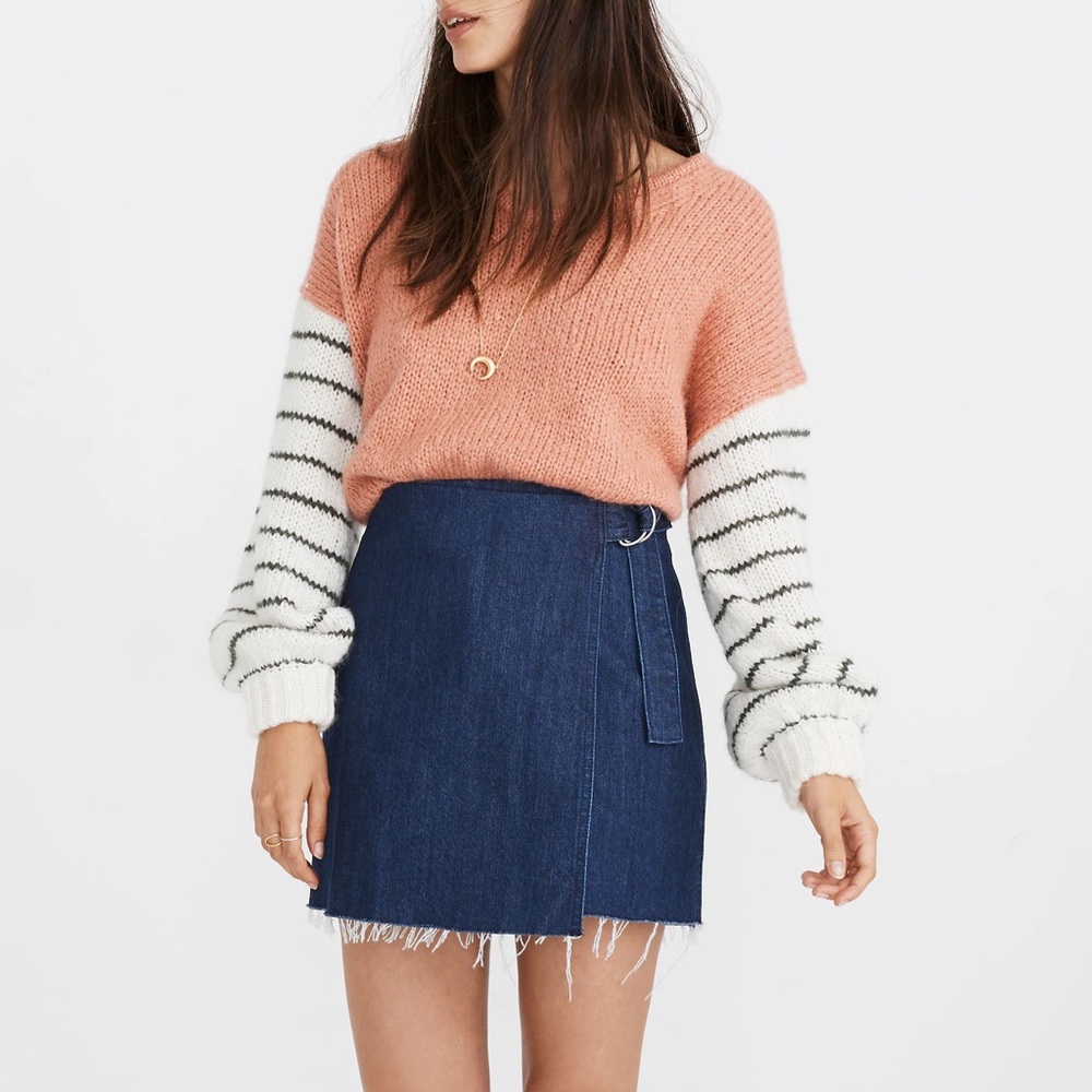 Madewell Denim Raw-Hem Mini Wrap Skirt in Smithe wash - Picture 1 of 10